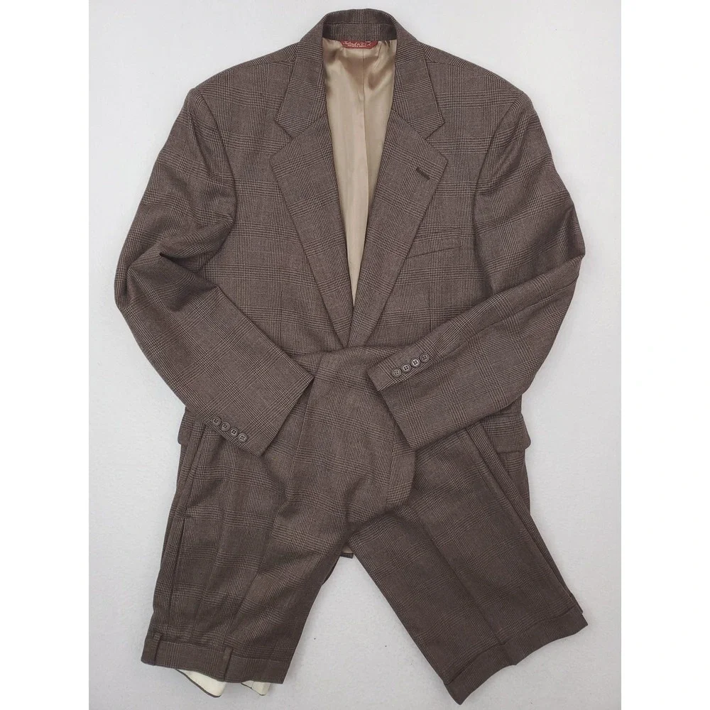 Vintage Country Britches Suit Men 40/34 Brown Glen Plaid Wool 2 Piece USA MADE